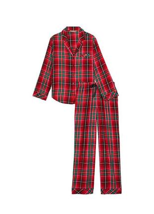 Женская пижама костюм для дома рубашка брюки victoria's secret красного цвета в клетку long материал фланель3 фото