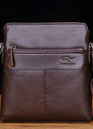 Якісна чоловіча сумка планшетка кенгуру, сумка-планшет на плече для чоловіків темно-коричневий2 фото