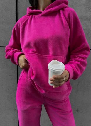 Женский спортивный флисовый костюм двусторонний флис оверсайз теплый барби barbie графит беж7 фото