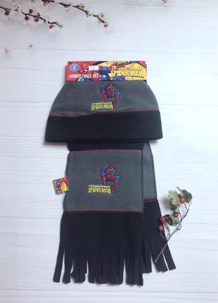 Spider man набор шапка шарф мальчишки 6-8 лет флисовая шапка