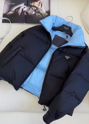 Куртка prad черная короткая женская пуховик с синей подкладкой белая5 фото