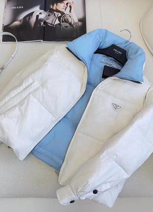Куртка prad черная короткая женская пуховик с синей подкладкой белая6 фото