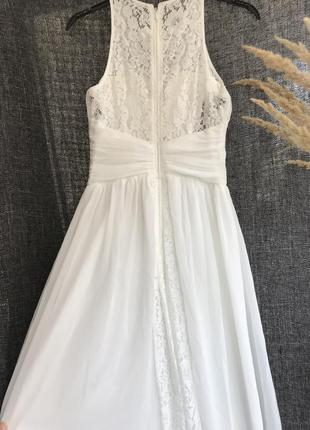 Біле весільне плаття/ весільна сукня плісе з мереживом з намистинами плісироване4 фото