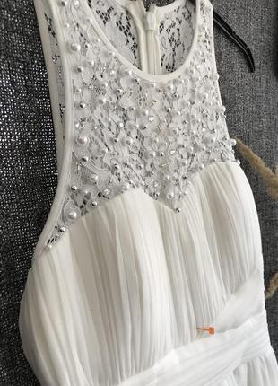 Біле весільне плаття/ весільна сукня плісе з мереживом з намистинами плісироване3 фото
