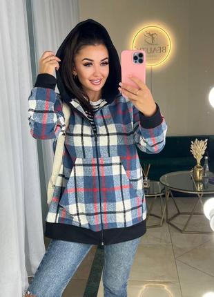 Кофта худи свободного силуета на молнии с капюшоном карманы кенгуру рукав и низ манжет ткань хлопок+ трехнить