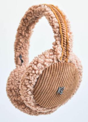 Теплые наушники зимние меховые тэдди teddy+вельвет темный беж