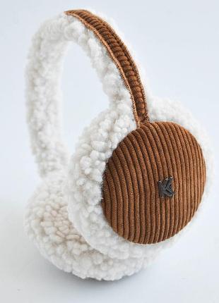 Теплые наушники зимние меховые тэдди teddy+вельвет молоко