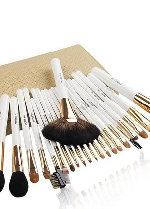 Набір пензлів для макіяжу з натуральним волокном zoreya maestro white 22 шт в чохлі
