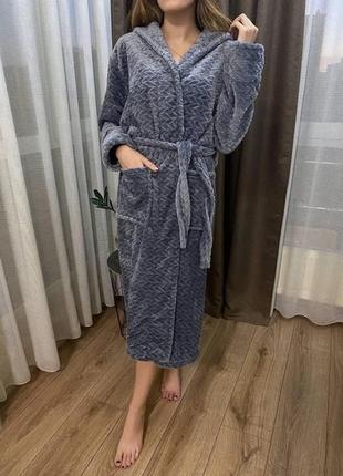 Жіночий халат "velours колосок" сірий велюровий з капюшоном l1 фото
