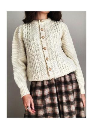 100% шерсть. теплая кофта кардиган винтаж с косами объемный теплый на зиму