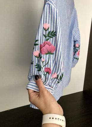 Shein шикарная хлопковая рубашка с объемными рукавами и цветочной вышивкой, размер s