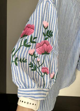 Shein шикарная хлопковая рубашка с объемными рукавами и цветочной вышивкой, размер s2 фото