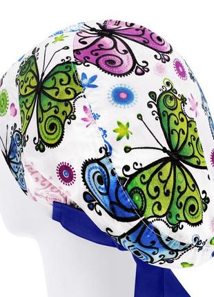 Медична шапочка шапка жіноча тканинна бавовняна багаторазова принт метелики2 фото