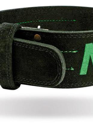 Пояс для важкої атлетики madmax mfb-301 suede single prong шкіряний black/green m1 фото