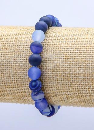 Браслет на резинке агат синий матовый d-8м l-18sм+-