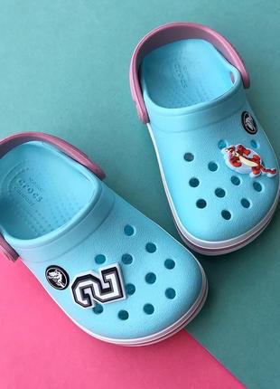 Крокс крокбенд клог дитячі голубі crocs crocband clog kids 204537 ice blue/white10 фото