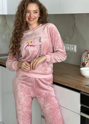 Костюм-пижама из махры на зиму/осень розовая пантера, одежда женская для дома, размер 2xl