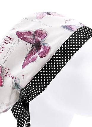 Медицинская шапочка шапка женская тканевая хлопковая многоразовая принт бабочки газетные