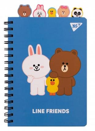 Блокнот yes а5, 80 л. спіраль із фігурн. роздільниками line friends1 фото