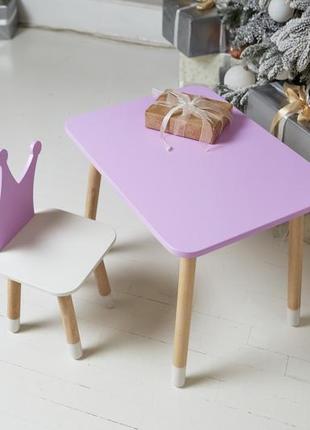 Фіолетовий прямокутний столик і стільчик дитячий корона. фіолетовий дитячий столик9 фото