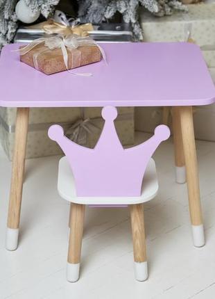 Фіолетовий прямокутний столик і стільчик дитячий корона. фіолетовий дитячий столик10 фото