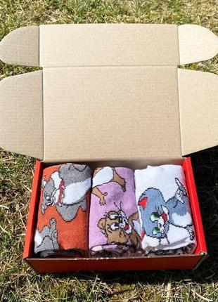Набір жіночих шкарпеток том і джері 36-41 на 3 пари з мультяшним малюнком у коробці