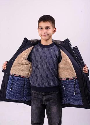 Зимняя куртка для мальчика на овчине/ пальто для подростков от 13 лет (158 164 170), подростковая парка - зима9 фото