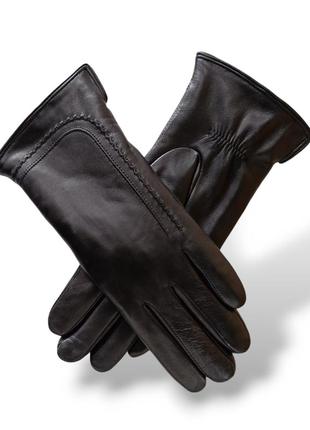 Черные кожаные перчатки с натуральным мехом pitas ln0466j2 фото