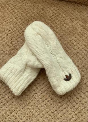 Варежки перчатки вязаные на флисе белые adidas1 фото