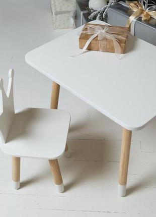 Дитячий білий прямокутний стіл і стільчик біла корона. столик для ігор, уроків, їжі. білий столик4 фото