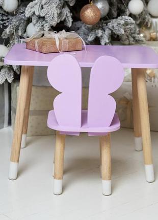 Фіолетовий прямокутний столик і стільчик дитячий метелик. фіолетовий дитячий столик6 фото