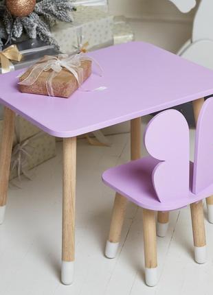 Фиолетовый прямоугольный столик и стульчик детский бабочка. фиолетовый детский столик