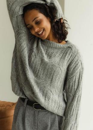 Жіночий светр в'язаний теплий оверсайз демі сірий