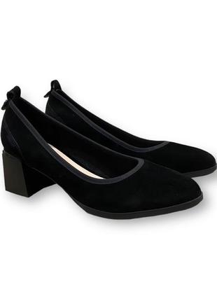 Женские замшевые туфли лодочки с удобной колодкой черные на каблуке s983-02-r019a-9 lady marcia 28435 фото