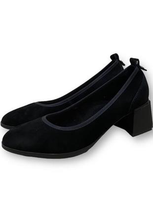 Женские замшевые туфли лодочки с удобной колодкой черные на каблуке s983-02-r019a-9 lady marcia 28433 фото