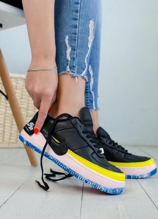 Nike air force 1 low black pink yellow3 фото