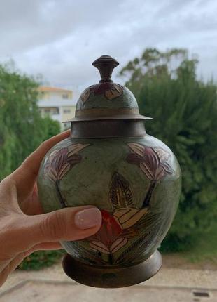 Китайская винтажная ваза из бронзы с эмалью3 фото