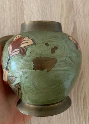 Китайская винтажная ваза из бронзы с эмалью8 фото