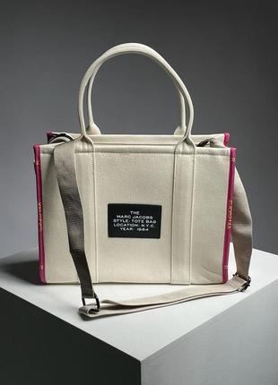 Женская сумка marc jacobs medium tote bag white/pink2 фото