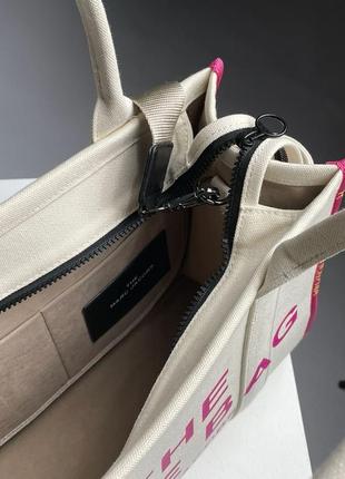 Женская сумка marc jacobs medium tote bag white/pink4 фото