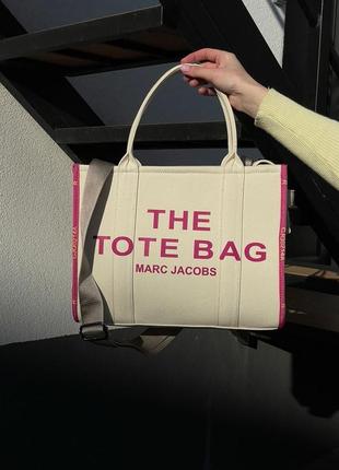 Женская сумка marc jacobs medium tote bag white/pink3 фото