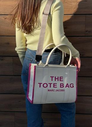 Жіноча сумка marc jacobs medium tote bag white/pink6 фото