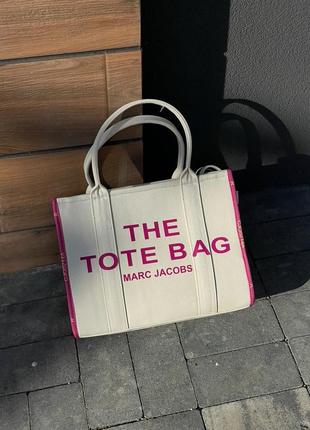 Жіноча сумка marc jacobs medium tote bag white/pink8 фото
