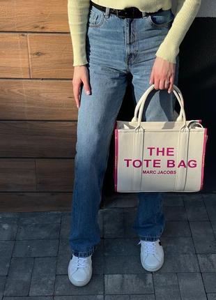 Женская сумка marc jacobs medium tote bag white/pink7 фото