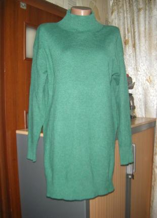 Стильное вязанное платье - туника с высоким воротом, размер 46 - 12 - м
