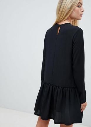 Pretty little thing платье чёрное шифоновое с длинным рукавом рюш волан прямое трапеция3 фото
