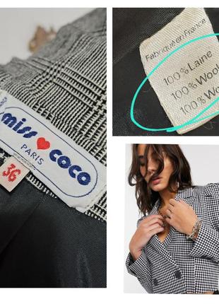 100% шерсть фирменный винтажный укороченый шерстяной жакет  в стильную клетку