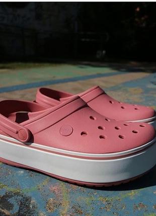 Сабо крокс крокбенд клог платформа пудра crocs platform blossom/white5 фото