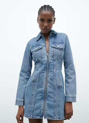 Платье сарафан джинсовое короткое деним на молнии zara s m 8197/1884 фото