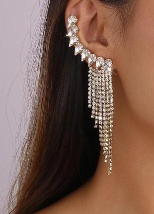 Сережки з діамантами / інкрустований алмаз / елегантні сережки1 фото